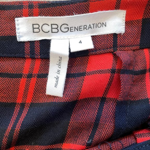 BCBG Red Plaid Pleated Mini Skirt - Picture 2 of 2